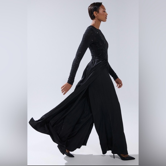 AKIRA MONACO SATIN MESH JUMPSUIT WITH RHINESTONES Size XL - Picture 2 of 6